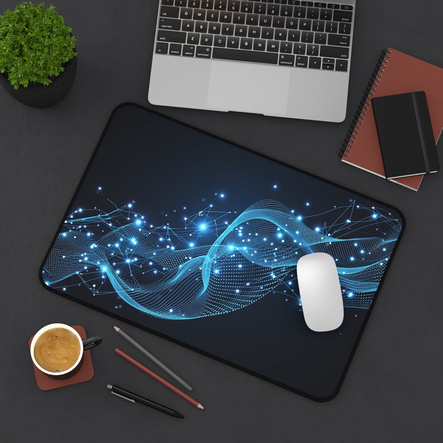 Blue Wave Desk Mat, Modern Office Decor, Gaming Mouse Pad, Stylish Workstation Accessory, Gift for Tech Lovers