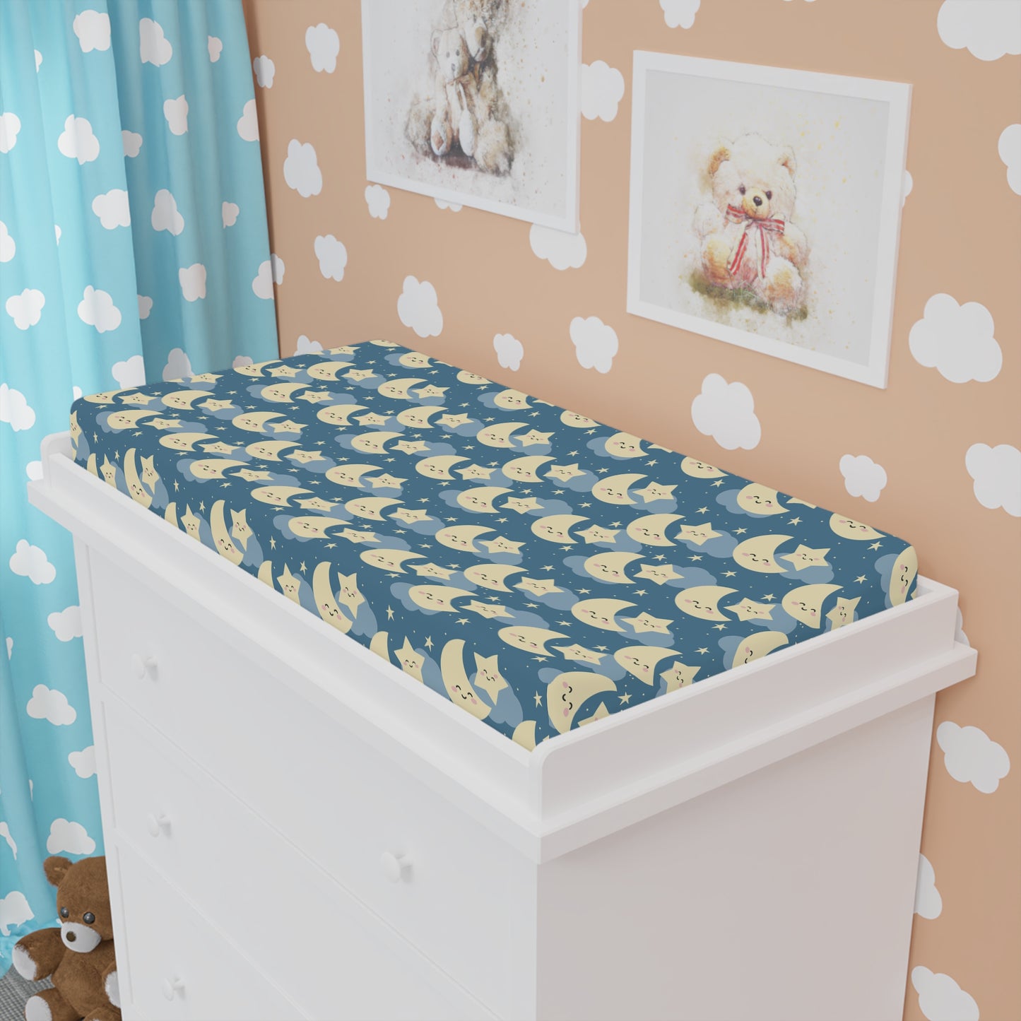Moon and Stars Baby Changing Pad Cover - Design, Nursery Essential, Baby Shower Gift, Soft Fabric Pad Cover, Night Sky Decor