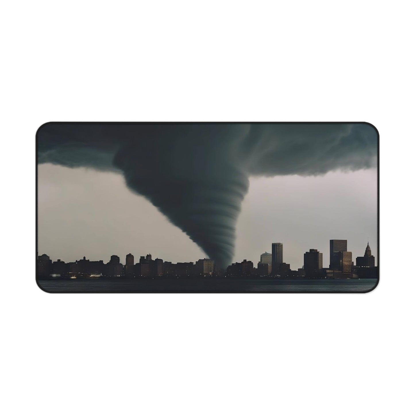 Stormy Cityscape Desk Mat - Unique Office Decor, Gift for Weather Lovers, Tornado Design, Home Office Accessory, Desk Pad