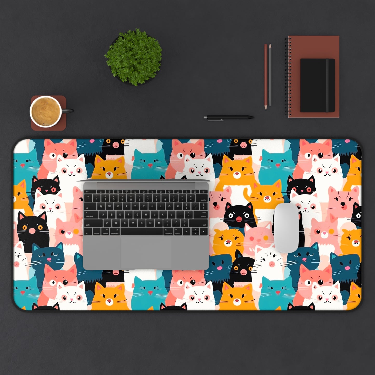 Cute Cat Desk Mat, Ideal for Home Office, Gift for Cat Lovers, Playful Cat Patterns, Fun Work Setup, Cat-Themed Decor, Unique Desk Accessory
