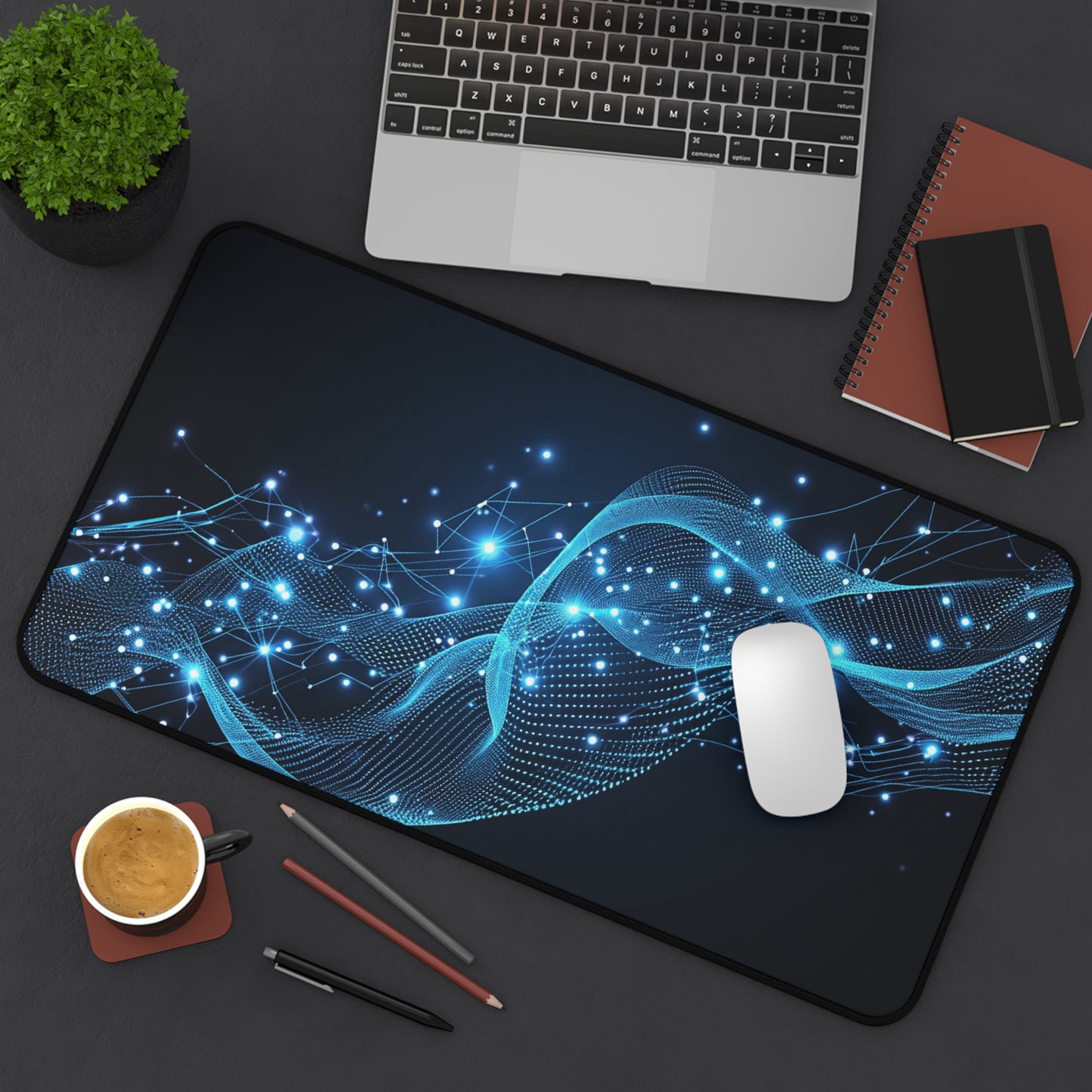 Blue Wave Desk Mat, Modern Office Decor, Gaming Mouse Pad, Stylish Workstation Accessory, Gift for Tech Lovers