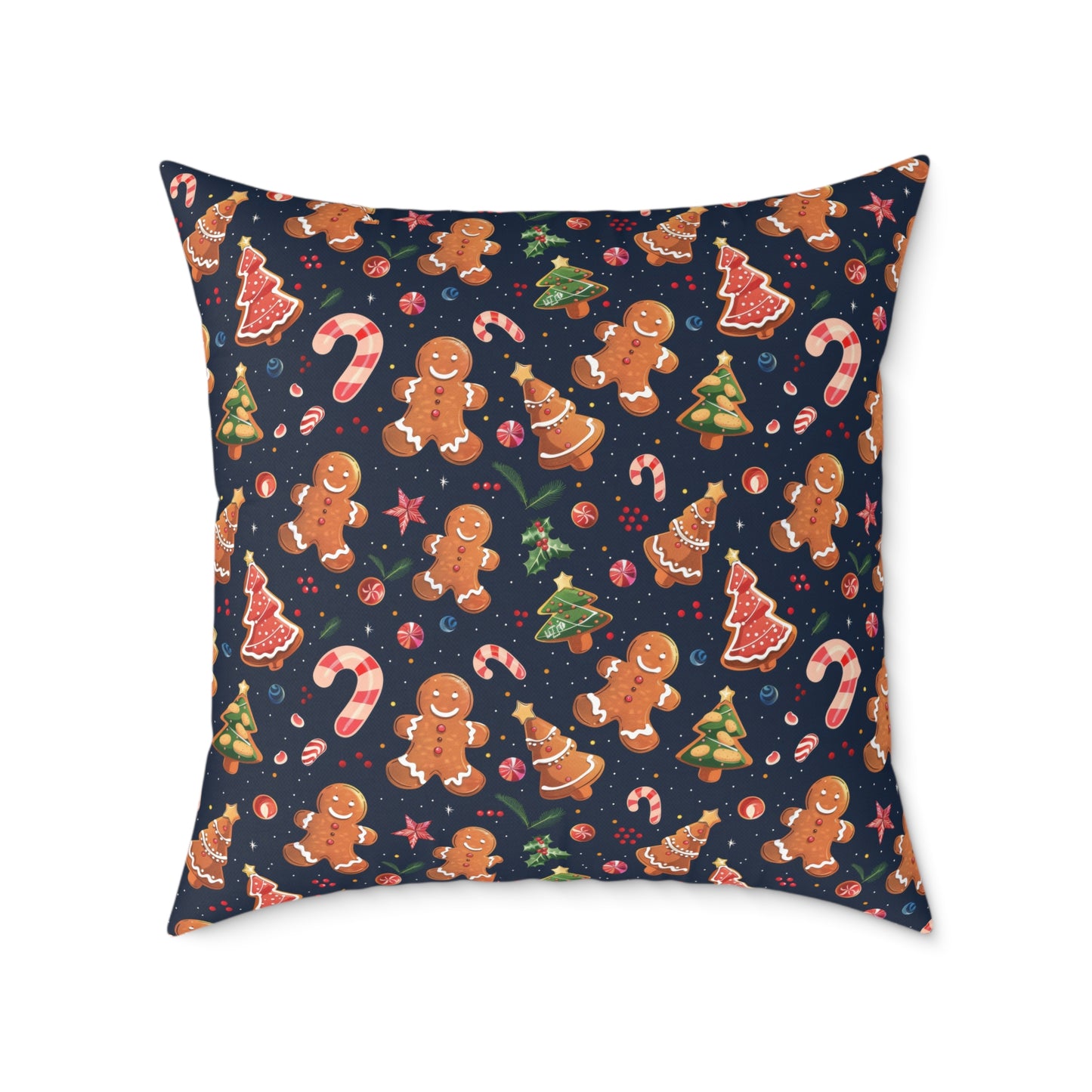 Christmas Gingerbread Square Poly Canvas Pillow - Holiday Decor Throw Pillow - Festive Christmas Cushion for Sofa or Bed