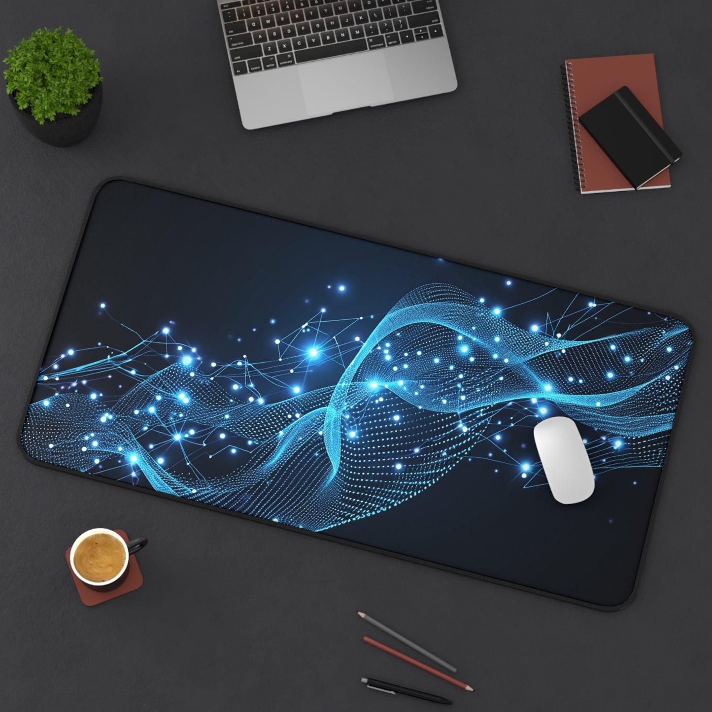Blue Wave Desk Mat, Modern Office Decor, Gaming Mouse Pad, Stylish Workstation Accessory, Gift for Tech Lovers