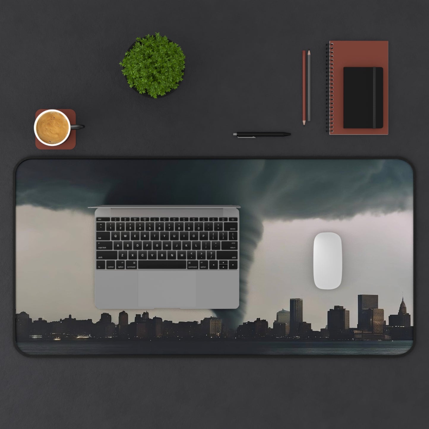 Stormy Cityscape Desk Mat - Unique Office Decor, Gift for Weather Lovers, Tornado Design, Home Office Accessory, Desk Pad