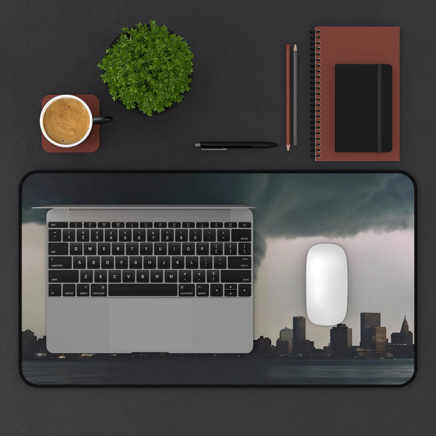Stormy Cityscape Desk Mat - Unique Office Decor, Gift for Weather Lovers, Tornado Design, Home Office Accessory, Desk Pad