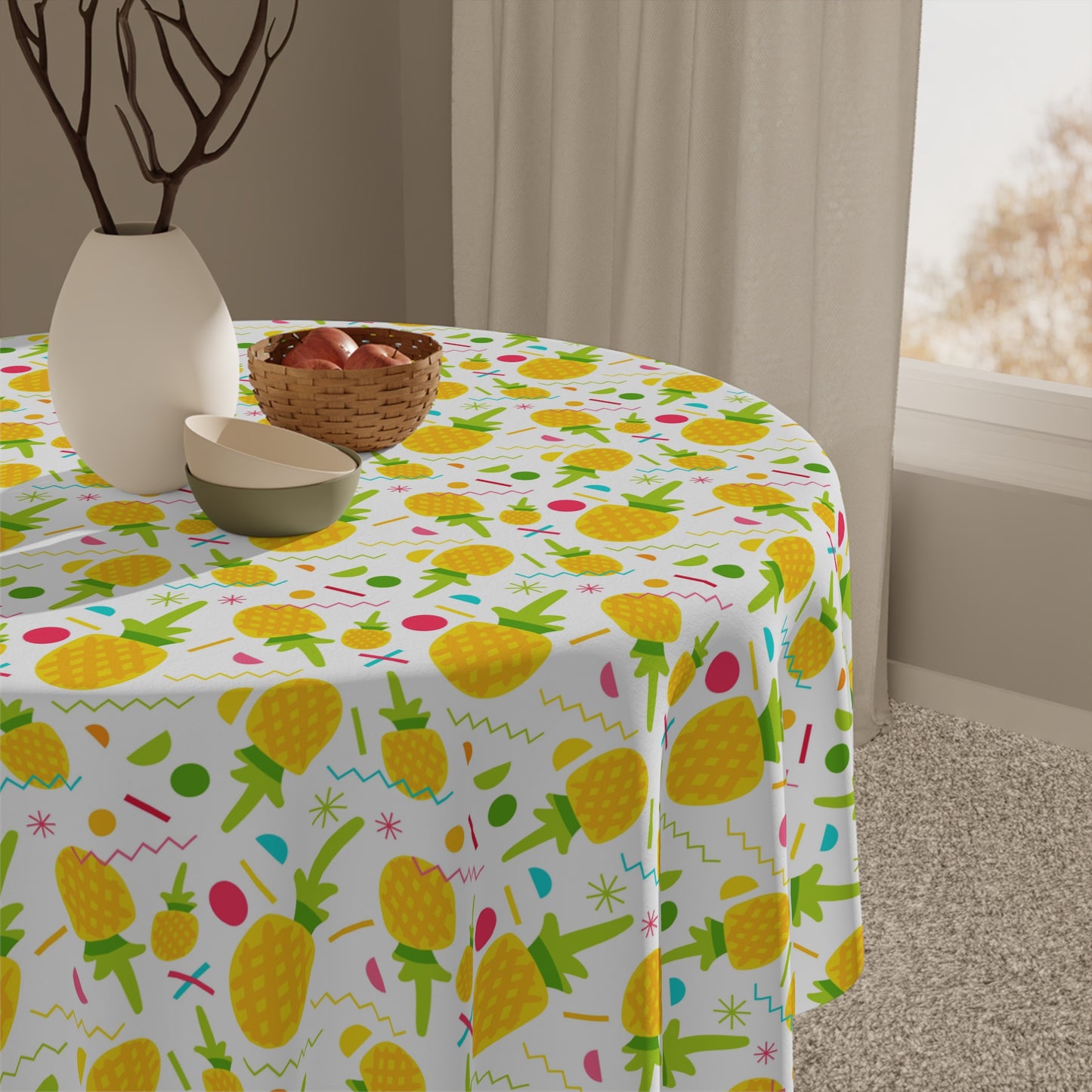 Bright Pineapple Tablecloth for Summer Gatherings, Tropical Decor, Dining Room Accent, Birthday Party Table Cover, Kitchen Tablecloth