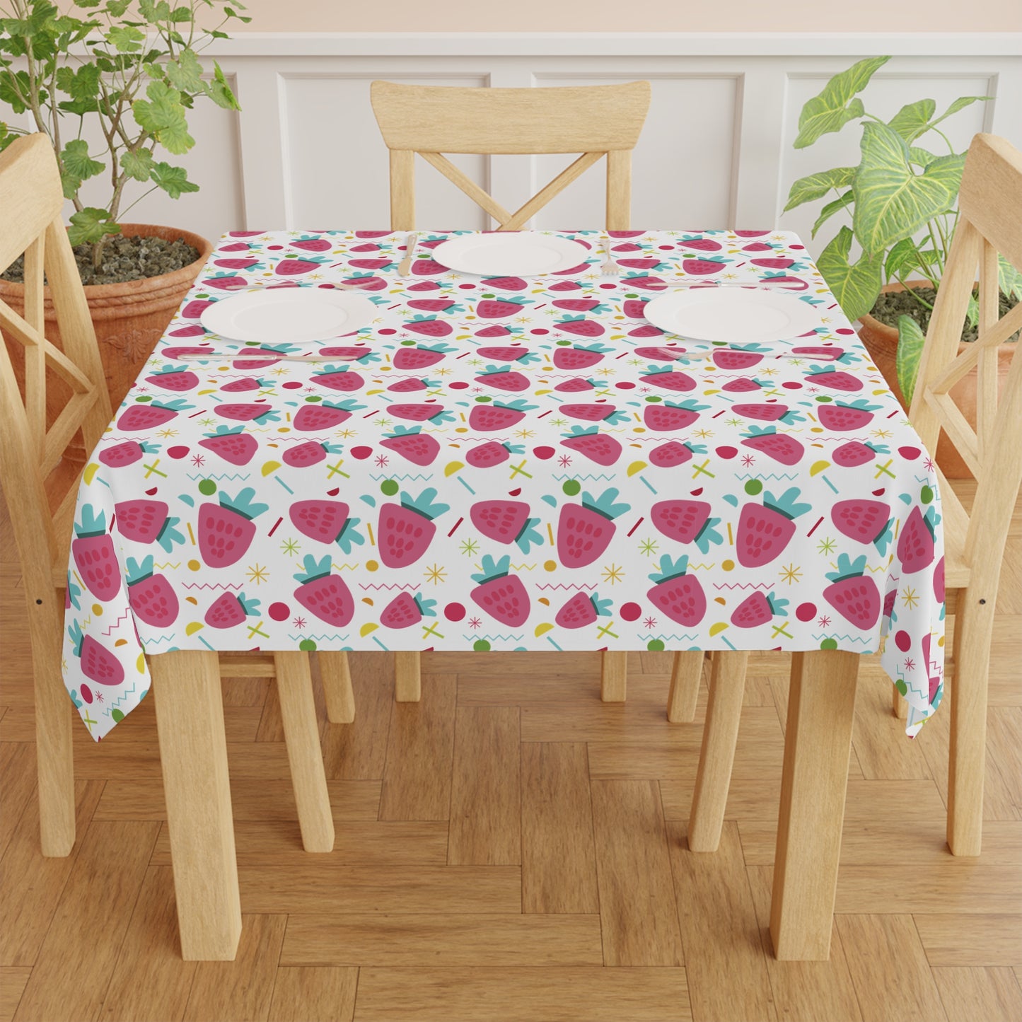 Strawberry Pattern Tablecloth, Picnic Decor, Kitchen Decor, Summer Party, Table Cover, Home Decor,Wrinkle Free Tablecloth, Foldable Tablecloth