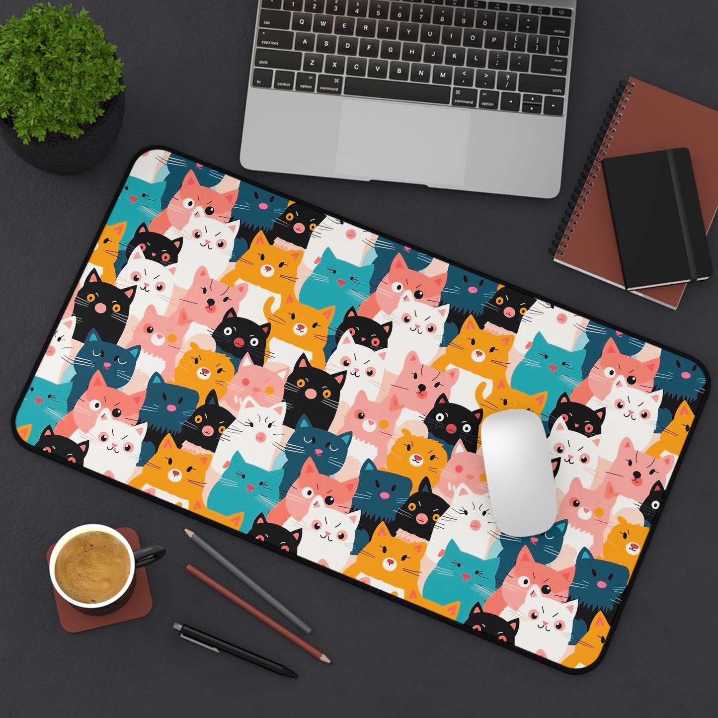 Cute Cat Desk Mat, Ideal for Home Office, Gift for Cat Lovers, Playful Cat Patterns, Fun Work Setup, Cat-Themed Decor, Unique Desk Accessory