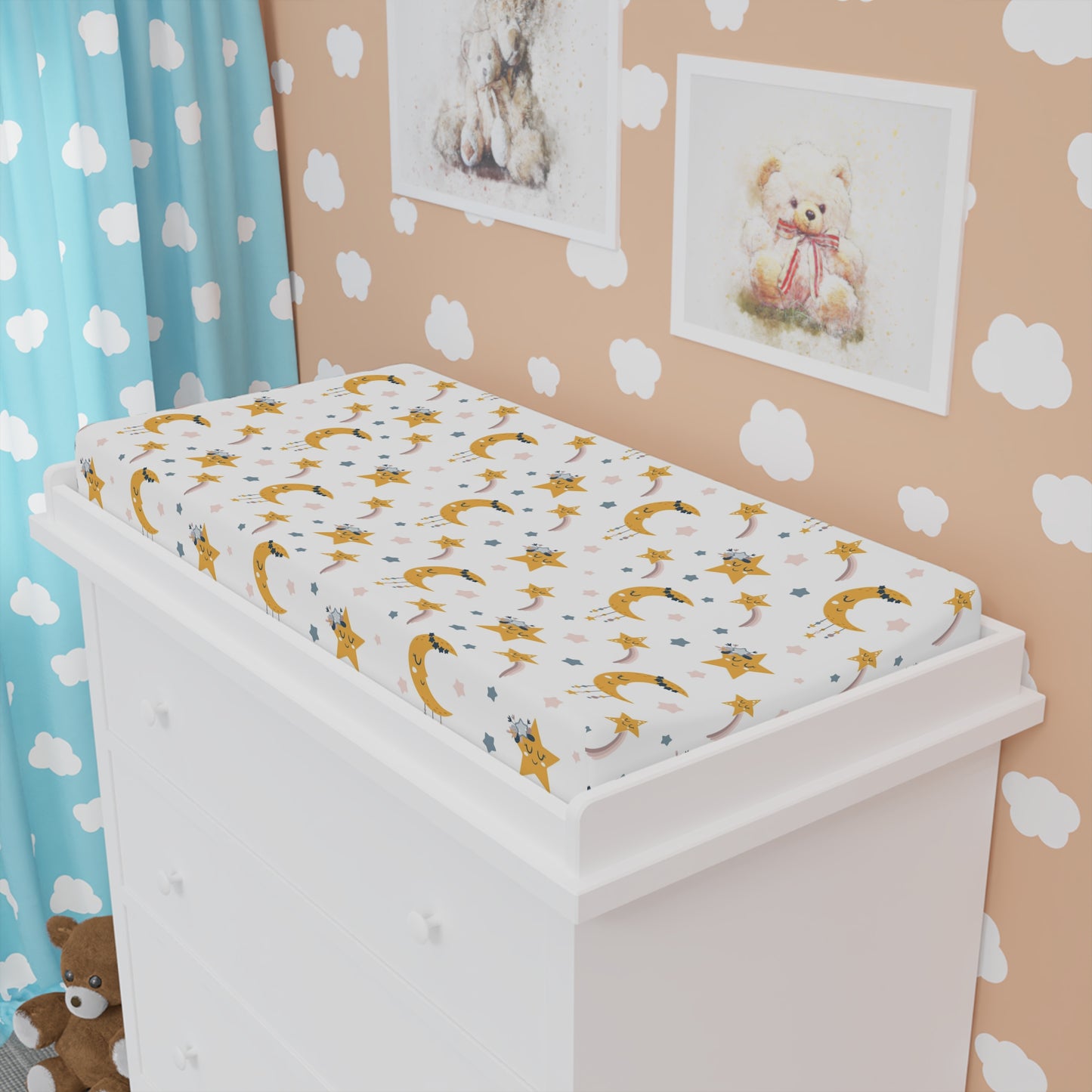 Stars and Moon Baby Changing Pad Cover, Nursery Decor, Baby Shower Gift, Soft Cotton Cover, Night Sky Theme, Gender Neutral Nursery Decor, Newborn Shower Gift