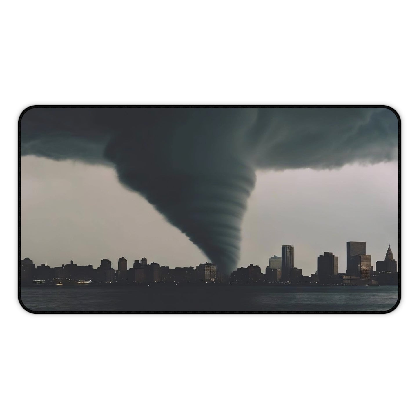 Stormy Cityscape Desk Mat - Unique Office Decor, Gift for Weather Lovers, Tornado Design, Home Office Accessory, Desk Pad