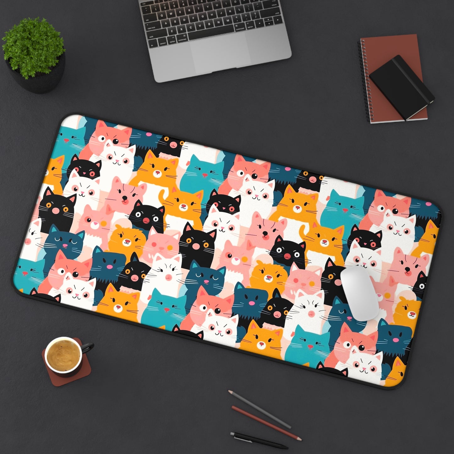 Cute Cat Desk Mat, Ideal for Home Office, Gift for Cat Lovers, Playful Cat Patterns, Fun Work Setup, Cat-Themed Decor, Unique Desk Accessory