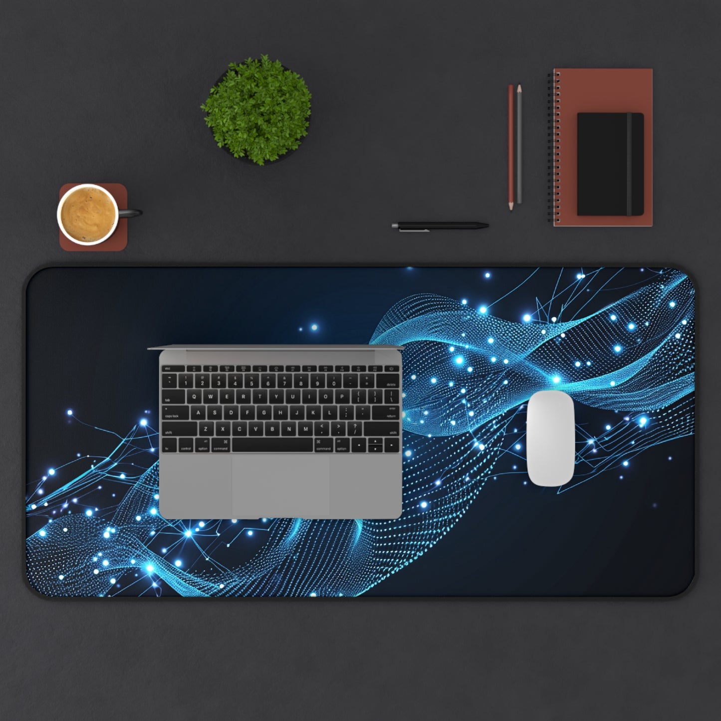 Blue Wave Desk Mat, Modern Office Decor, Gaming Mouse Pad, Stylish Workstation Accessory, Gift for Tech Lovers