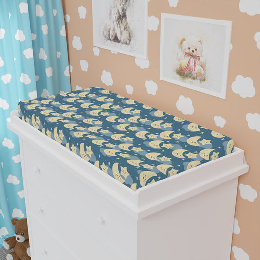 Moon and Stars Baby Changing Pad Cover -  Design, Nursery Essential, Baby Shower Gift, Soft Fabric Pad Cover, Night Sky Decor