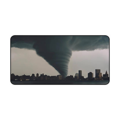 Stormy Cityscape Desk Mat - Unique Office Decor, Gift for Weather Lovers, Tornado Design, Home Office Accessory, Desk Pad