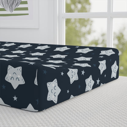 Navy Star Baby Changing Pad Cover, Nursery Decor, Baby Shower Gift, Gender Neutral, Soft Cotton Cover