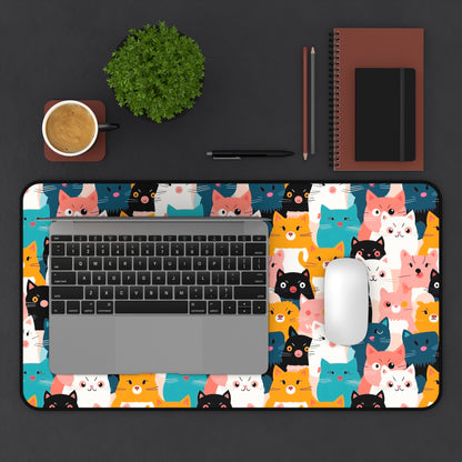 Cute Cat Desk Mat, Ideal for Home Office, Gift for Cat Lovers, Playful Cat Patterns, Fun Work Setup, Cat-Themed Decor, Unique Desk Accessory