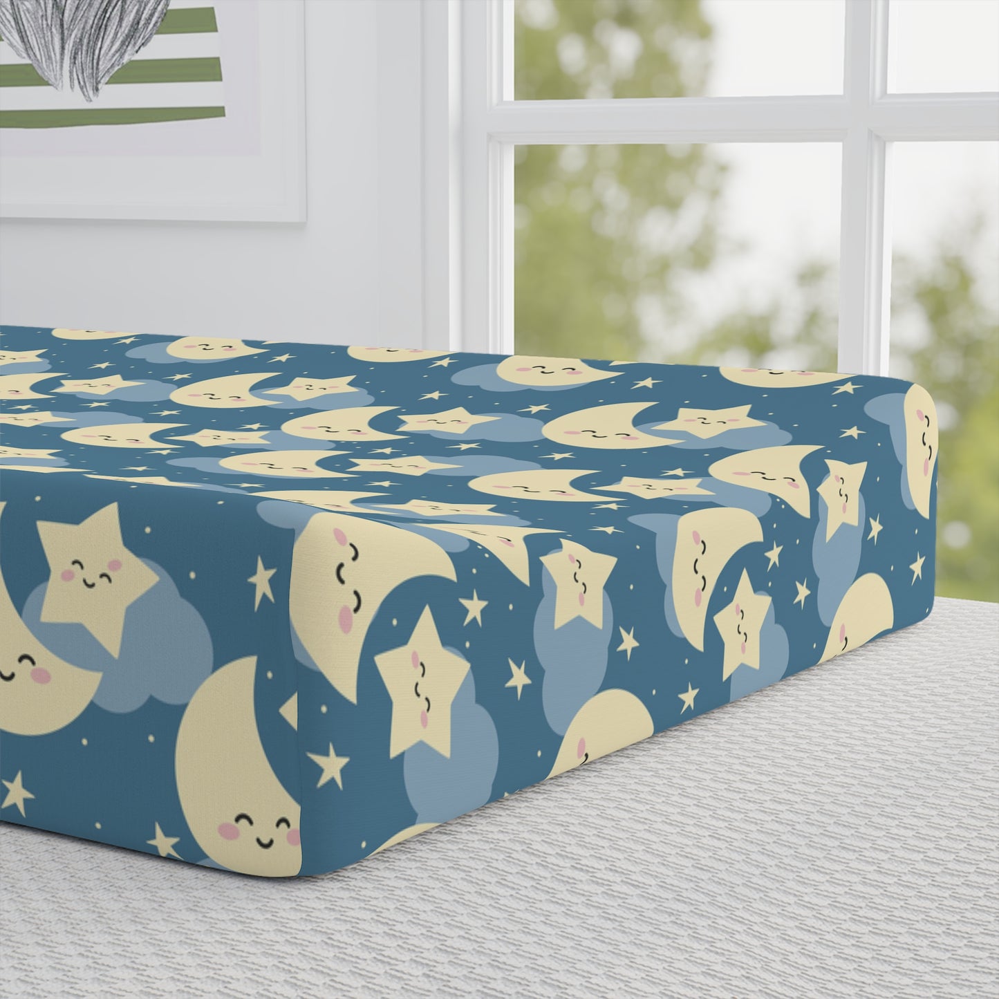 Moon and Stars Baby Changing Pad Cover -  Design, Nursery Essential, Baby Shower Gift, Soft Fabric Pad Cover, Night Sky Decor