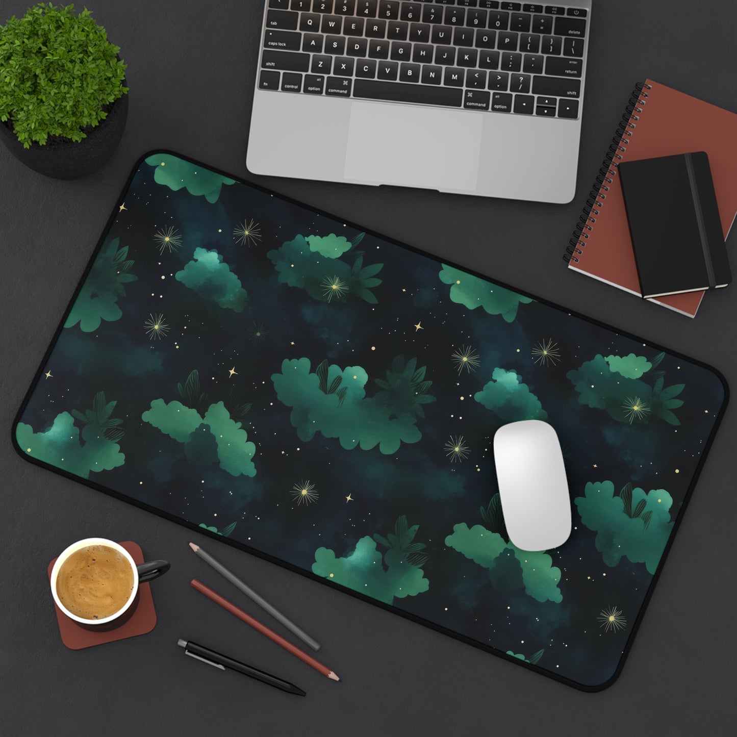 Celestial Forest Desk Mat | Gaming, Office Decor, Gift for Astronomers, Astrology Enthusiasts, Home Workspace