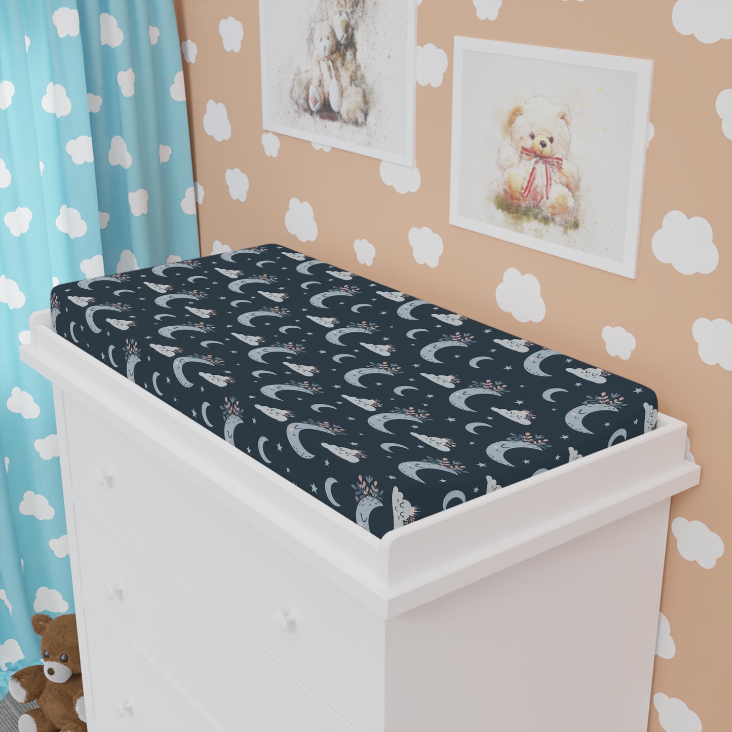 Moonlit Baby Changing Pad Cover, Nursery Decor, Baby Shower Gift, Floral Changing Table Accessory, Unique Baby Gift