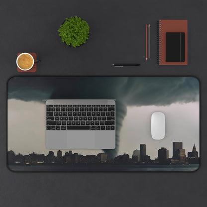 Stormy Cityscape Desk Mat - Unique Office Decor, Gift for Weather Lovers, Tornado Design, Home Office Accessory, Desk Pad