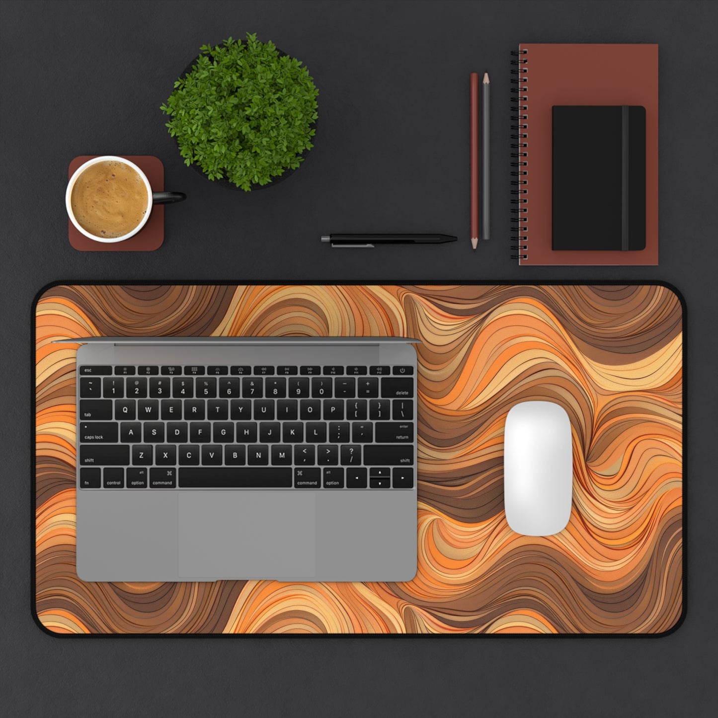Stylish Orange and Brown Wavy Lines Desk Mat, Office Decor, Work From Home Essentials, Gift for Students, Modern Home Office Accents