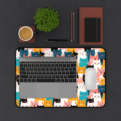 Cute Cat Desk Mat, Ideal for Home Office, Gift for Cat Lovers, Playful Cat Patterns, Fun Work Setup, Cat-Themed Decor, Unique Desk Accessory