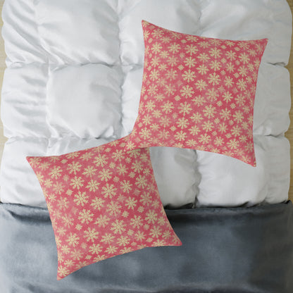 Boho Floral Square Pillow | Cozy Home Decor, Pink Cushion for Living Room, Bohemian Style, Gift for Her
