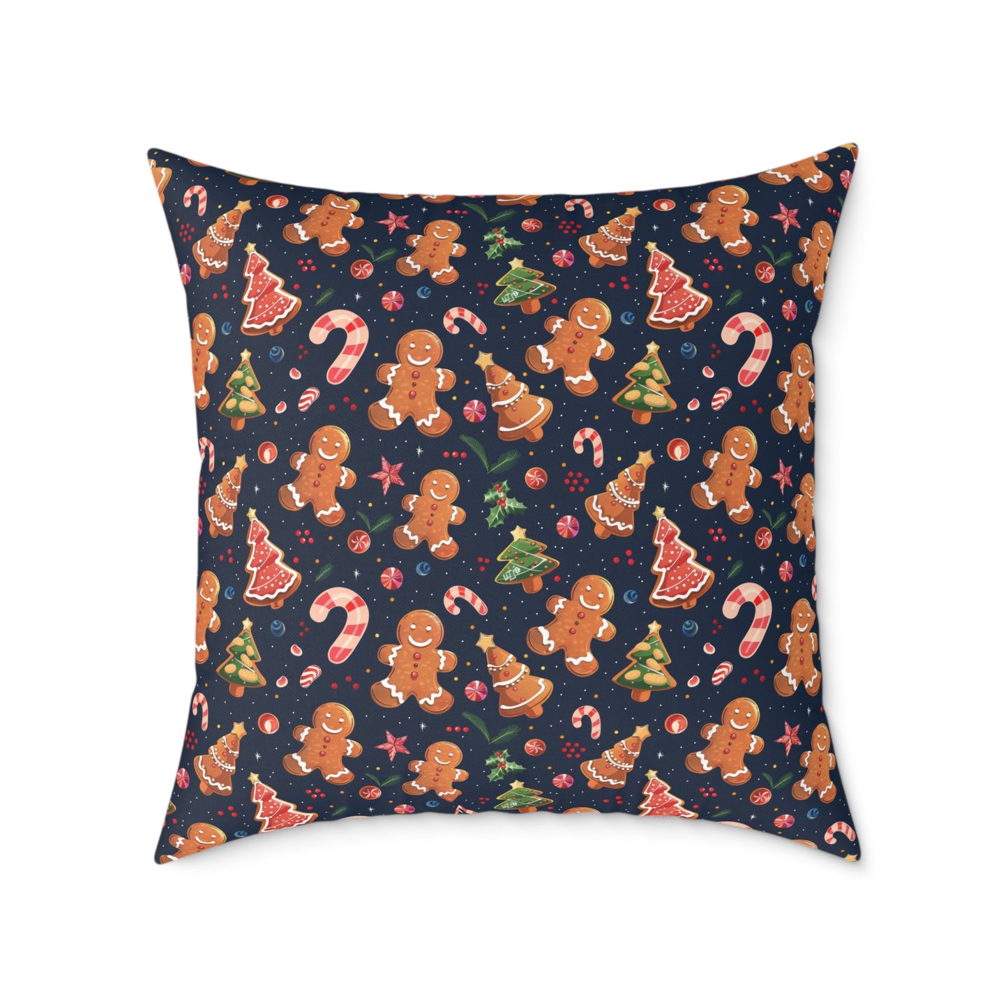Christmas Gingerbread Square Poly Canvas Pillow - Holiday Decor Throw Pillow - Festive Christmas Cushion for Sofa or Bed