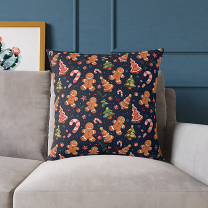 Christmas Gingerbread Square Poly Canvas Pillow - Holiday Decor Throw Pillow - Festive Christmas Cushion for Sofa or Bed