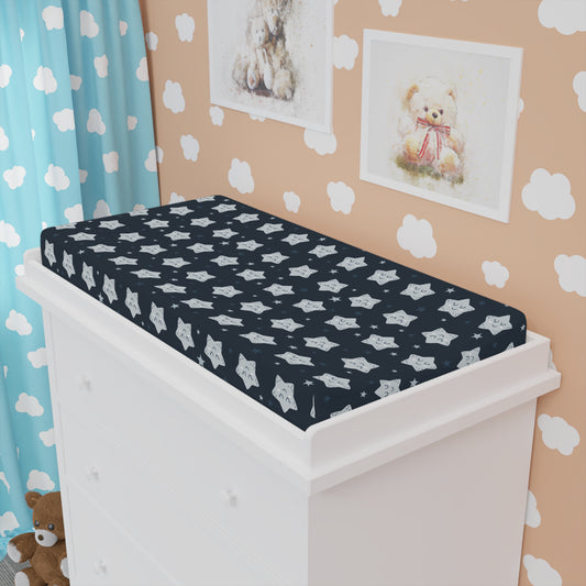 Navy Star Baby Changing Pad Cover, Nursery Decor, Baby Shower Gift, Gender Neutral, Soft Cotton Cover