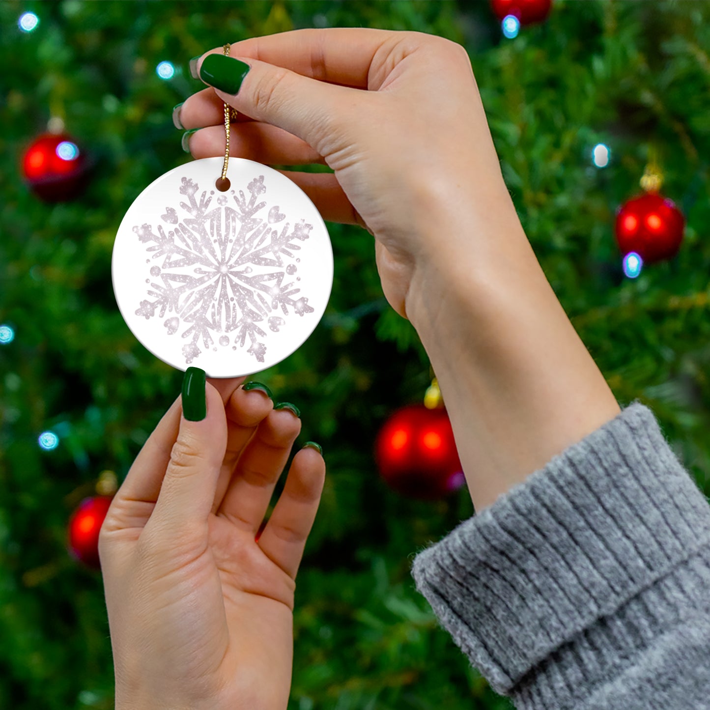 Ceramic Star Ornament - Snowflake Design, Winter Decor, Holiday Decoration, Gift for Christmas, Tree Ornament, Seasonal Decor