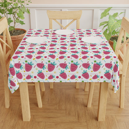Strawberry Pattern Tablecloth, Picnic Decor, Kitchen Decor, Summer Party, Table Cover, Home Decor,Wrinkle Free Tablecloth, Foldable Tablecloth