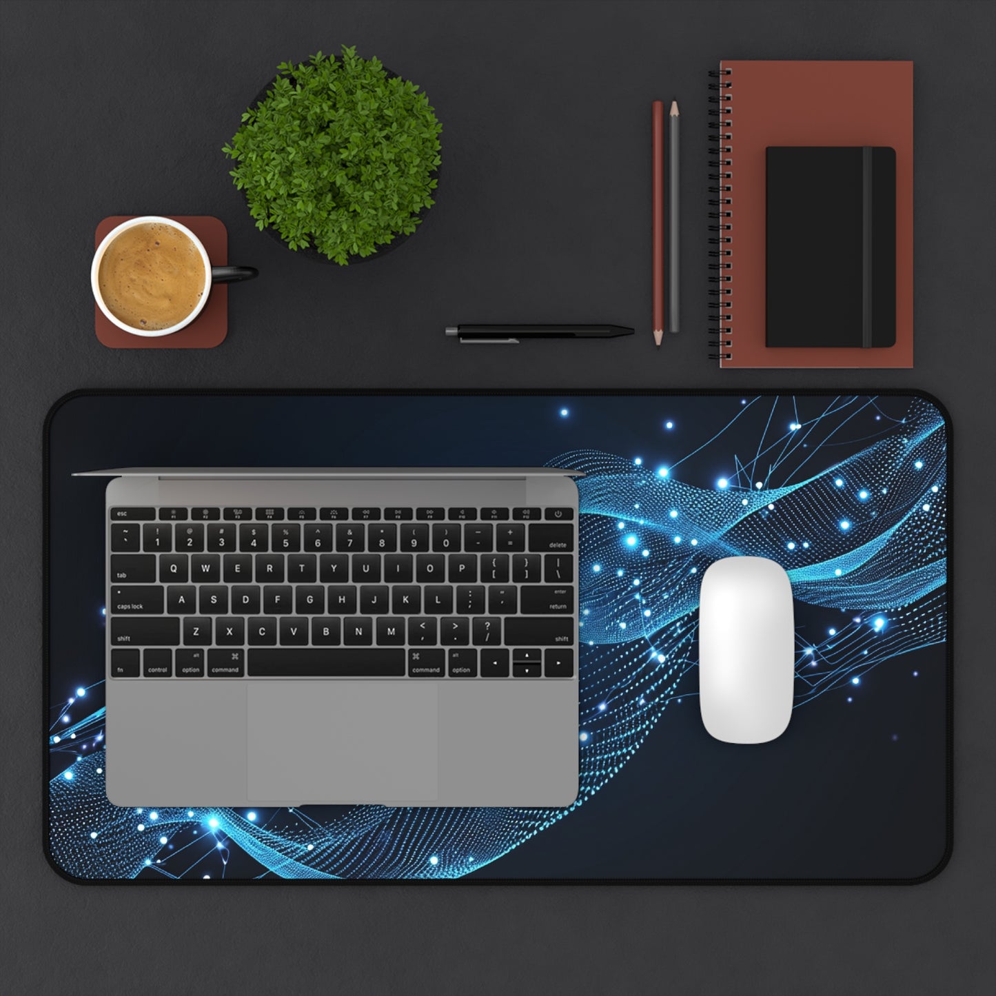 Blue Wave Desk Mat, Modern Office Decor, Gaming Mouse Pad, Stylish Workstation Accessory, Gift for Tech Lovers
