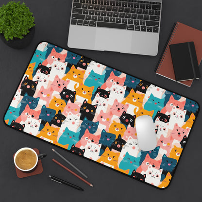 Cute Cat Desk Mat, Ideal for Home Office, Gift for Cat Lovers, Playful Cat Patterns, Fun Work Setup, Cat-Themed Decor, Unique Desk Accessory