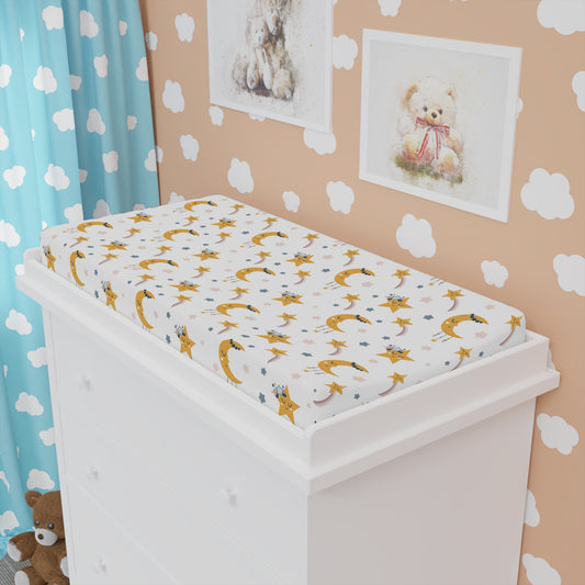 Stars and Moon Baby Changing Pad Cover, Nursery Decor, Baby Shower Gift, Soft Cotton Cover, Night Sky Theme, Gender Neutral Nursery Decor, Newborn Shower Gift