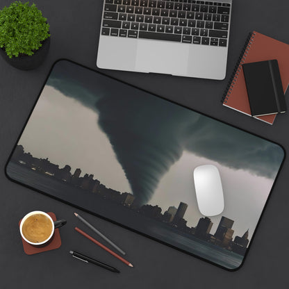 Stormy Cityscape Desk Mat - Unique Office Decor, Gift for Weather Lovers, Tornado Design, Home Office Accessory, Desk Pad