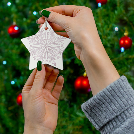 Ceramic Star Ornament - Snowflake Design, Winter Decor, Holiday Decoration, Gift for Christmas, Tree Ornament, Seasonal Decor