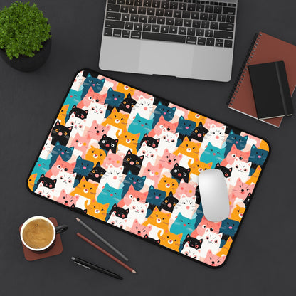 Cute Cat Desk Mat, Ideal for Home Office, Gift for Cat Lovers, Playful Cat Patterns, Fun Work Setup, Cat-Themed Decor, Unique Desk Accessory