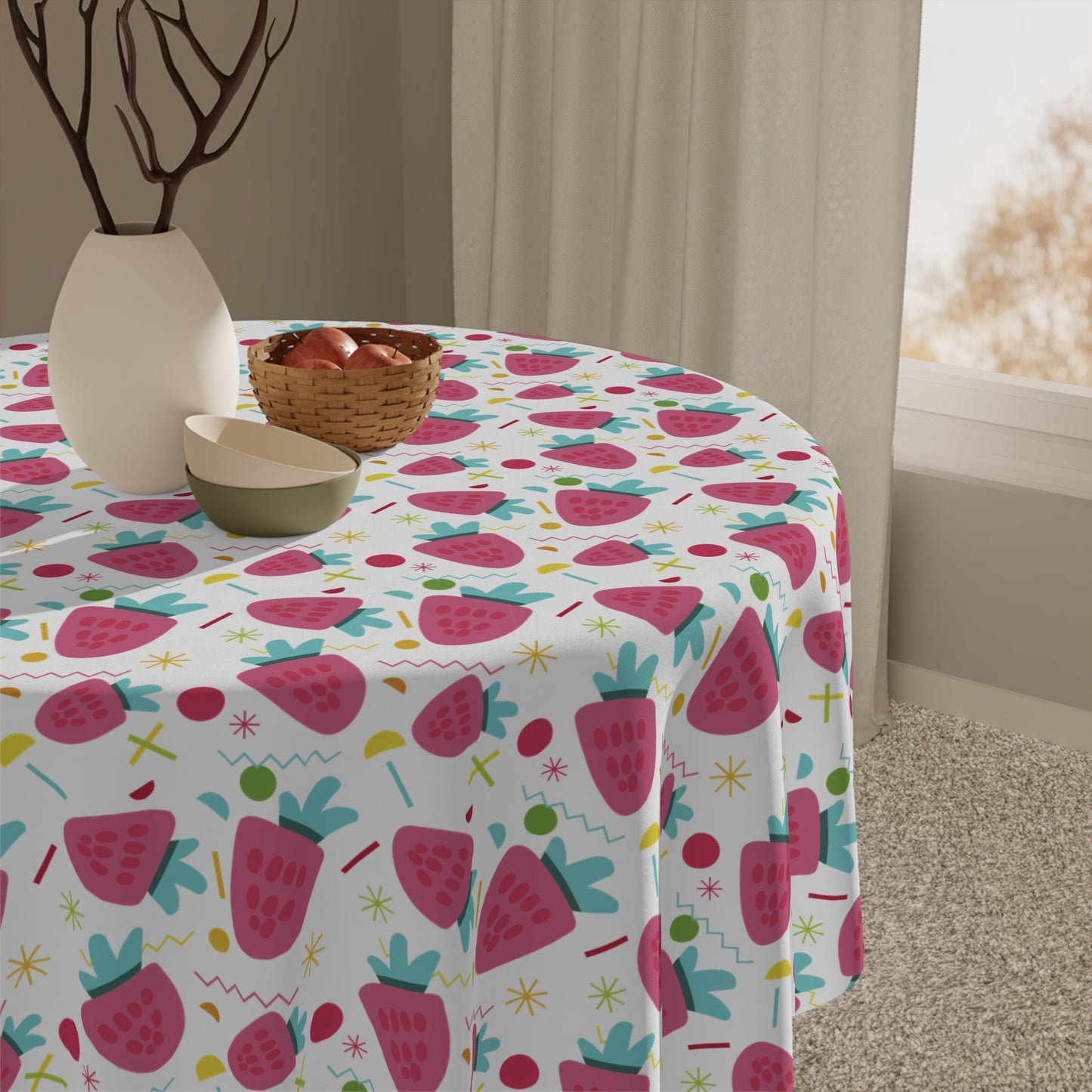 Strawberry Pattern Tablecloth, Picnic Decor, Kitchen Decor, Summer Party, Table Cover, Home Decor,Wrinkle Free Tablecloth, Foldable Tablecloth