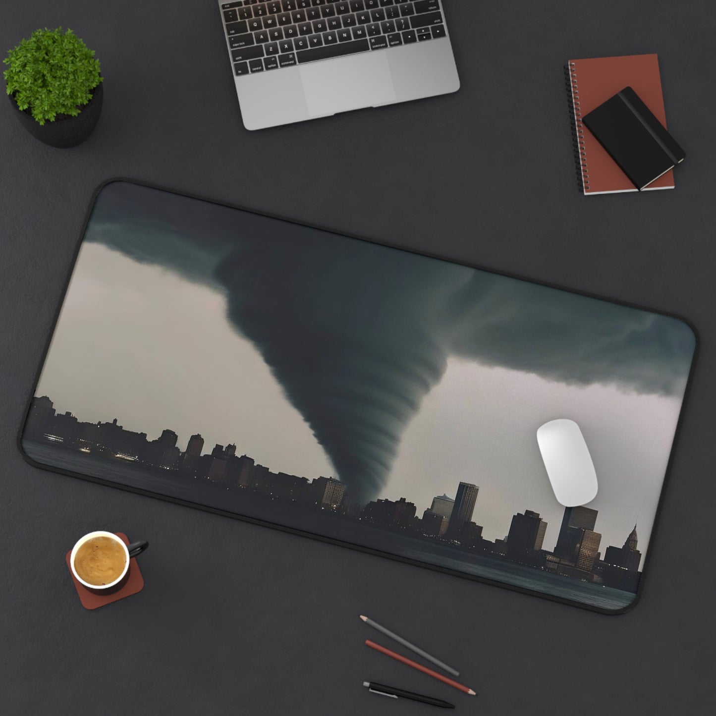 Stormy Cityscape Desk Mat - Unique Office Decor, Gift for Weather Lovers, Tornado Design, Home Office Accessory, Desk Pad