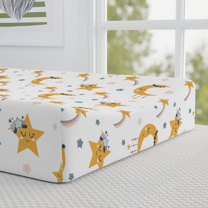 Stars and Moon Baby Changing Pad Cover, Nursery Decor, Baby Shower Gift, Soft Cotton Cover, Night Sky Theme, Gender Neutral Nursery Decor, Newborn Shower Gift