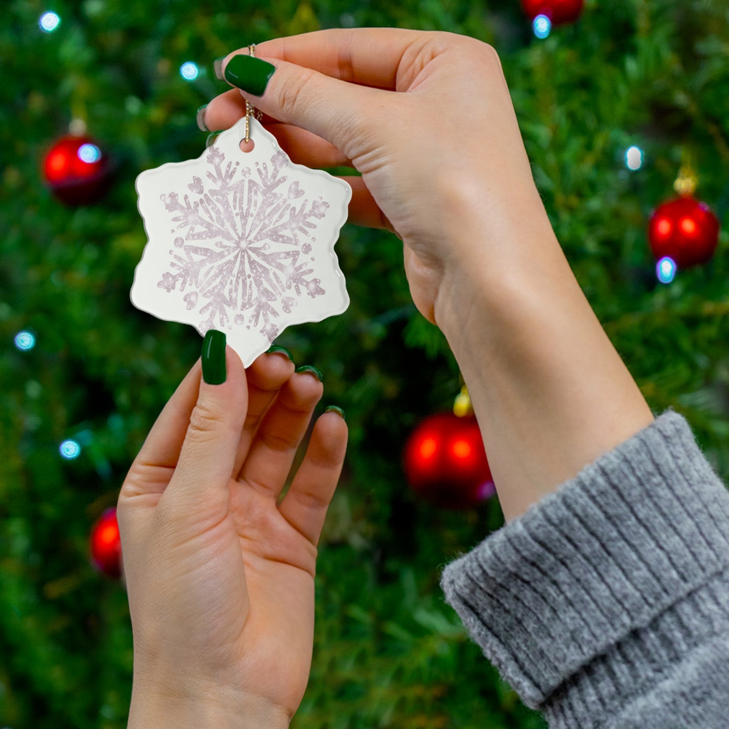 Ceramic Star Ornament - Snowflake Design, Winter Decor, Holiday Decoration, Gift for Christmas, Tree Ornament, Seasonal Decor